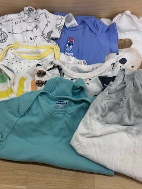 Simple Baby One-Piece Bodysuits in Rainbow Stripe, Teal, White, Blue